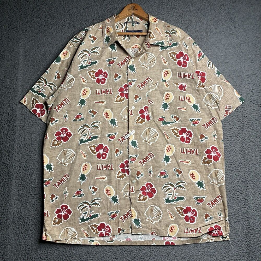 Vintage Nautica Hawaiian Loop Collar Shirt Men's Large Pineapples Made In USA